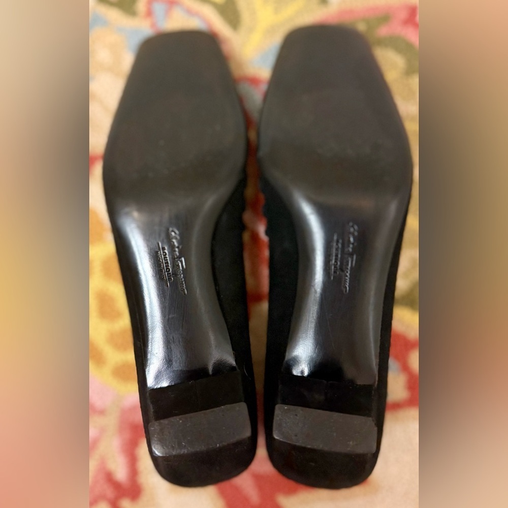 SALVATORE FERRAGAMO Vintage Black Suede Soutache Square Toe Block Heels - Size 8 - Picture 13 of 16